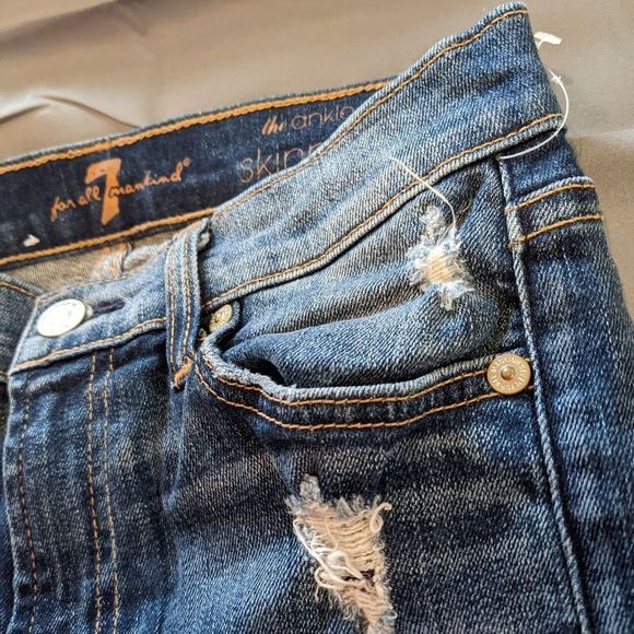 7 For All Mankind 24 The Ankle Skinny Distressed 7FAM Women's Designer Jeans - Picture 7 of 16
